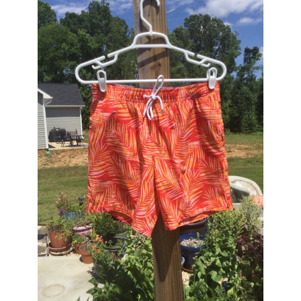 Bonobos swim trunks swimsuit small S 7” inseam shorts mens orange‎ feather palm